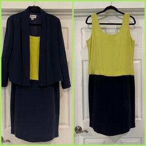 Stunning Misho 100% Silk Dress with Jacket Navy and Chartreuse. Size 10